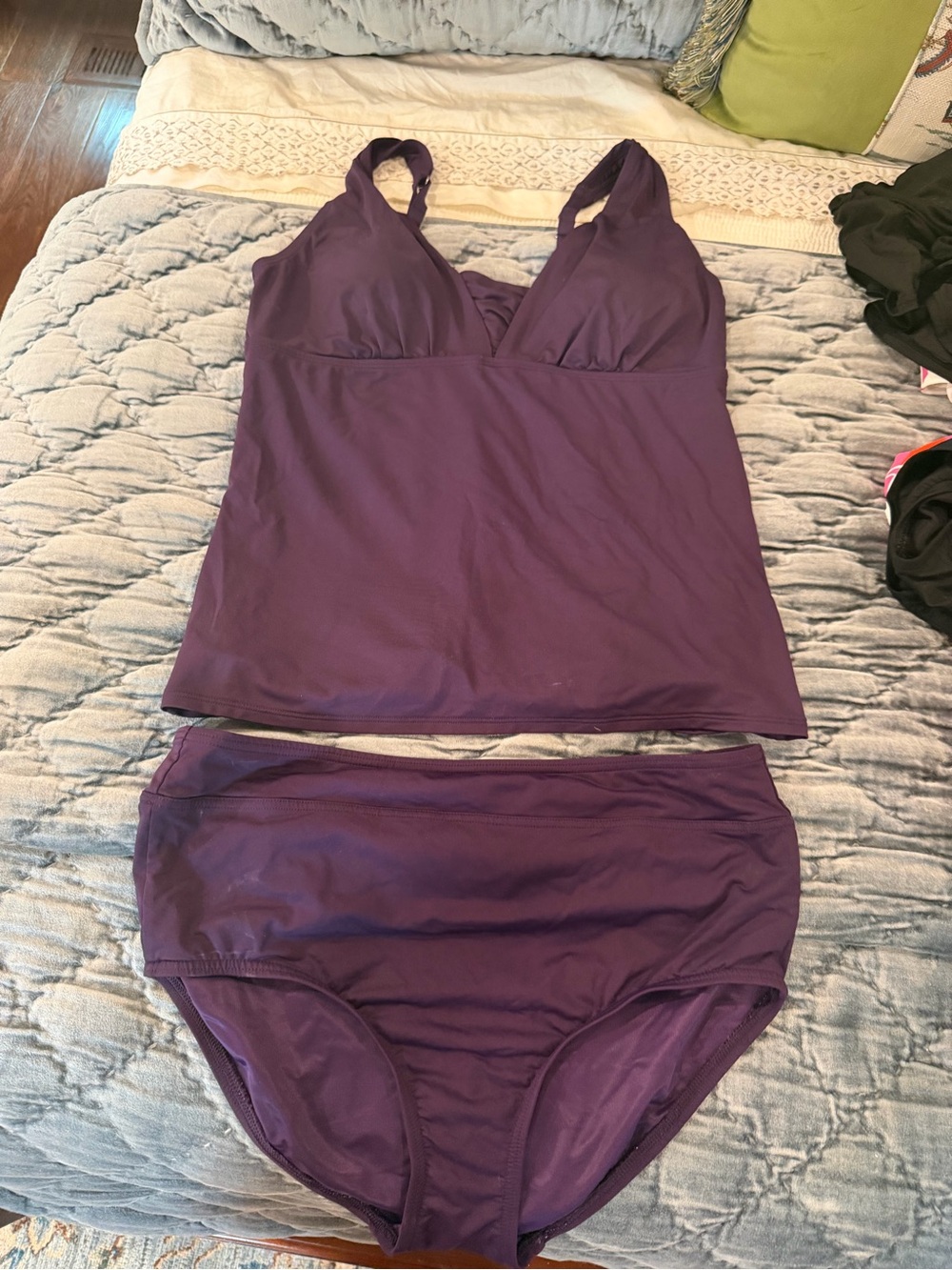 Lands' End Deep Purple Tankini Top and High-Waist Bottoms